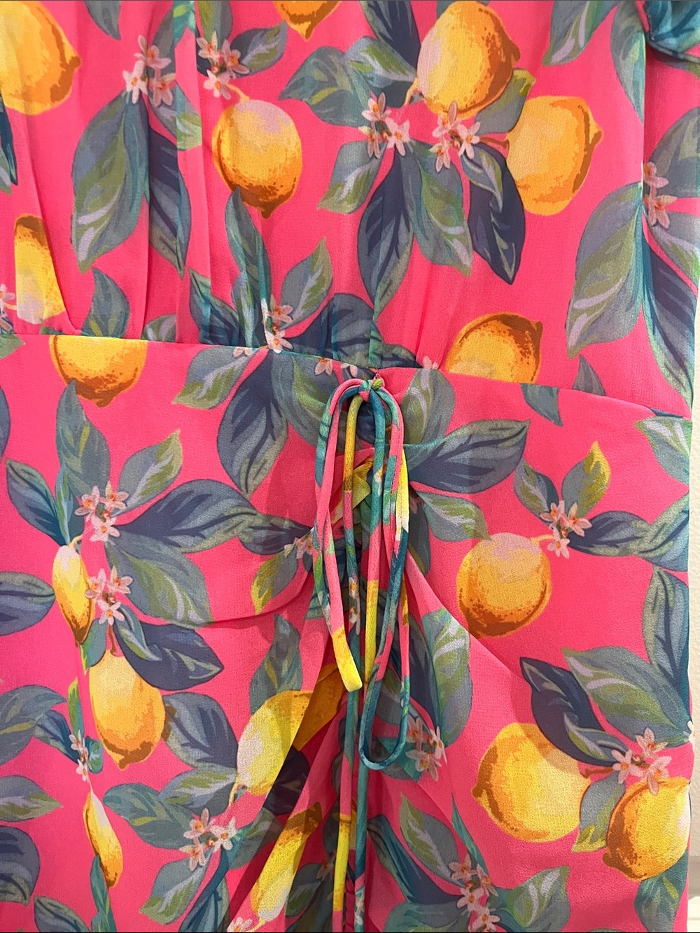 Sam Edelman Tropical Lemon Print High Neck Chiffon Shift Dress Size 12 Pink NWT - Picture 5 of 11